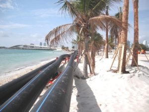 For a new water main in Miami, 1,600 feet of 30-inch diameter PE 4710 HDPE pipe was installed 100 feet deep using horizontal directional drilling (HDD). plastic pipe